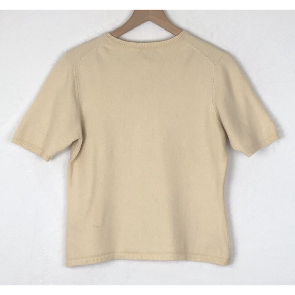 TALORA 100% Cashmere Sweater Women's Sz L Cream Knit Short Sleeve V-Neck Classic - Picture 2 of 10